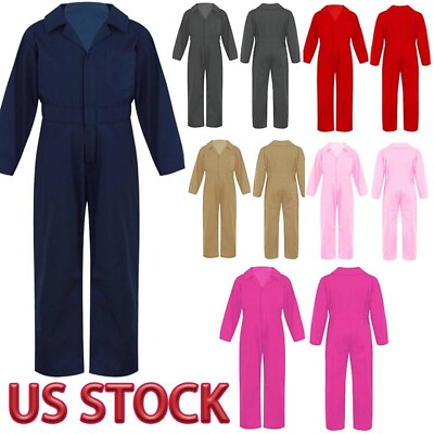 #ad US Boys Stylish Jumpsuit Long SleeveTurndown Collar Solid Color Coverall Style $19.06