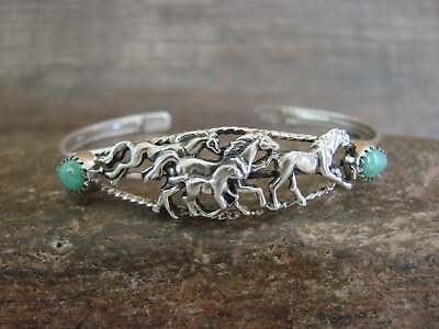#ad Navajo Indian Sterling Silver amp; Turquoise Horse Bracelet by Roberta Begay $82.99