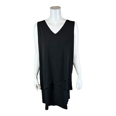 #ad Susan Graver Women#x27;s Petite Liquid Knit Sleeveless Tiered Dress Black P1X Size $25.00