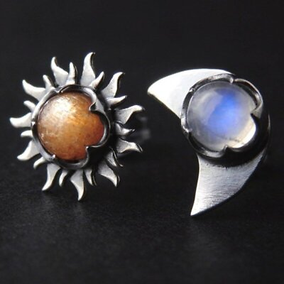 #ad Retro Tibetan Silver Sun Moon Stone Drop Dangle Stud Earrings Women Jewelry Gift C $2.01