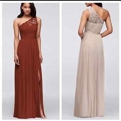 #ad DAVID#x27;S BRIDAL Long One Shoulder Lace Bridesmaid Dress in Cinnamon Size 4 $40.00