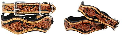 #ad Genuine Curved Tooled Leather Dog Collar Floral Pattern handmade With Free Ship $42.99