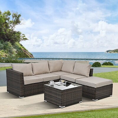 #ad 4 Pieces Outdoor Patio Furniture PE Wicker Furniture Sectional Sofa Table Set $659.99