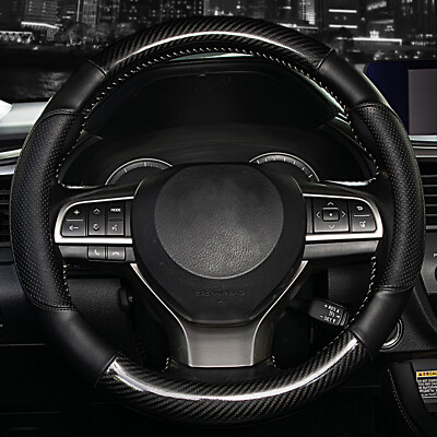 #ad Carbon Fiber Car Steering Wheel Cover Black Leather Breathable Anti slip 15#x27;#x27; amp; $14.89