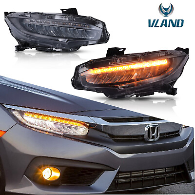 #ad Pair LED Headlights Turn Signal Sequential Indicator For 2016 2021 Honda Civic $269.99