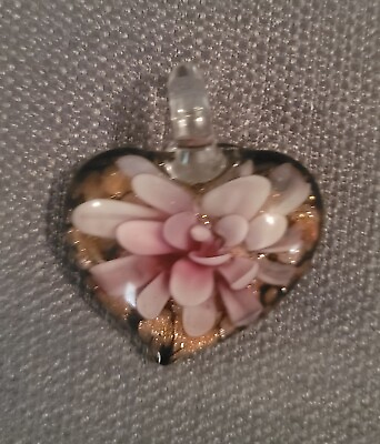 #ad Glass Flower Lampwork Glass Heart Pendant Necklace Valentine Gift $10.00