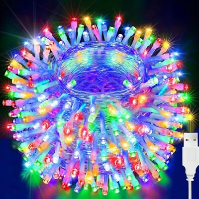 #ad String Lights 33 ft 100 LEDs Color USB Outdoor Indoor LED Fairy Lights Curt... $18.22
