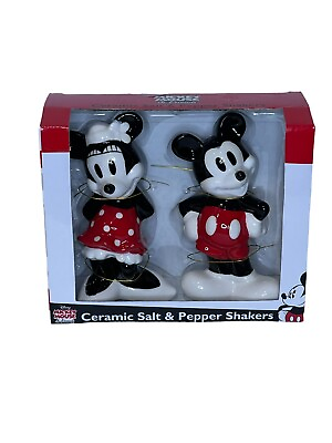 #ad DISNEY Mickey amp; Minne Mouse Black amp; White Ceramic Salt and Pepper Shakers  $14.99