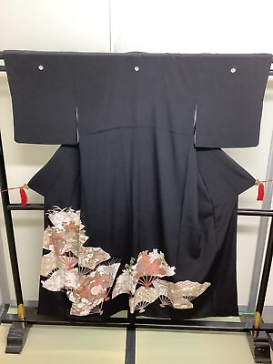 #ad Japanese Vintage Kimono pure silk black Tomesode family crest dirt Height 59.4in $69.90