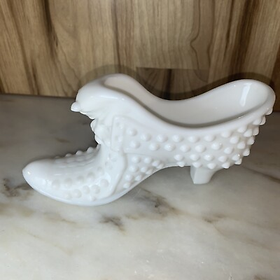 #ad Vintage Hobnail Milk Glass Shoe 5.5” X 3” $25.00