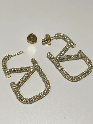 #ad VALENTINO Crystal Fashion Pave Geometric Square Hoop Earrings $74.90
