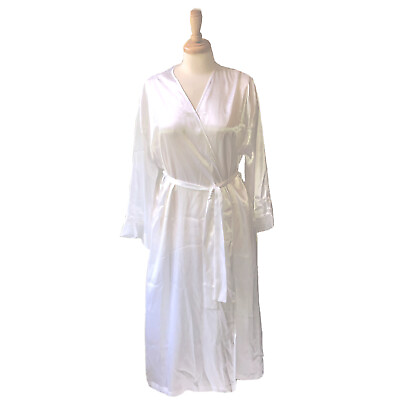 #ad VTG Cinema Etoile Silky Robe Embellished Sleeves Sequin Floral White Bridal Sz M $14.95