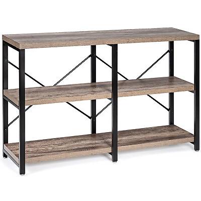 #ad Costway 47quot; Console Table 3 Tier Industrial Sofa Table Metal Frame Gray Oak $75.98