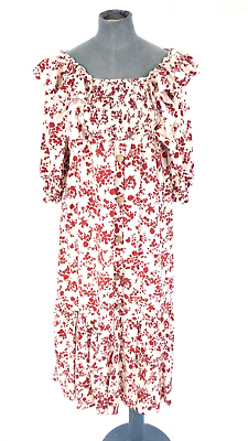#ad Zara Floral Dress Midi Off Shoulder Bohemian Cottagecore Ruffle Rustic Size S GBP 14.99