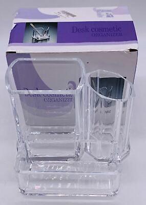 #ad NIB Desk Cosmetic Organizer Clear Plastic 3 Compartments $5.00