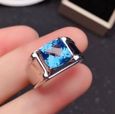 #ad London Blue Topaz Men#x27;s Ring With 925 Sterling Silver Round Shape Men Jewelry. $57.59