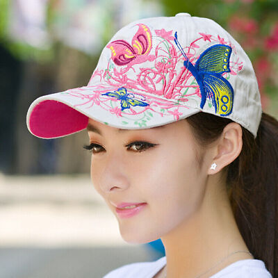 #ad Baseball Cap For Women With Butterflies And Flowers Embroidery Adjustable SunHat $9.12