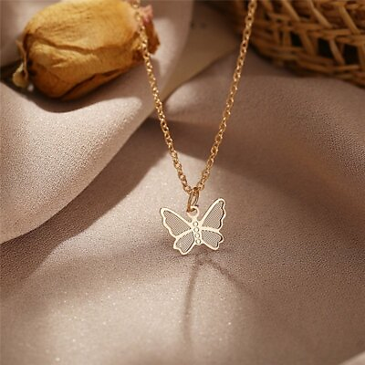 #ad Simple Gold Plated Butterfly Pendant Necklace Clavicle Chain Women Jewelry Gift C $1.21