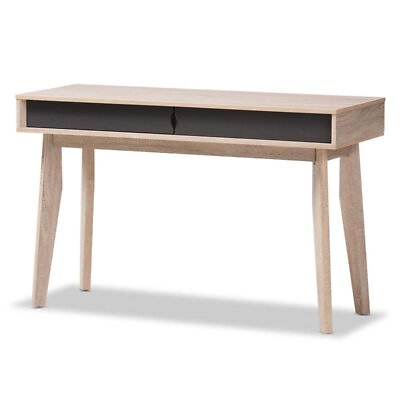 #ad Baxton Studio Fella 2 Drawer Wood Study Desk in Light Brown and Gray $110.19