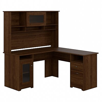 #ad Bush Furniture Cabot 60quot; L Shaped Computer Desk with Hutch Modern Walnut $623.21