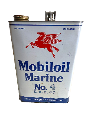 #ad Rare 1950#x27;s NOS Mobiloil Marine Oil No. 4 Gallon Can Full Unopened Socony Vacuum $475.00