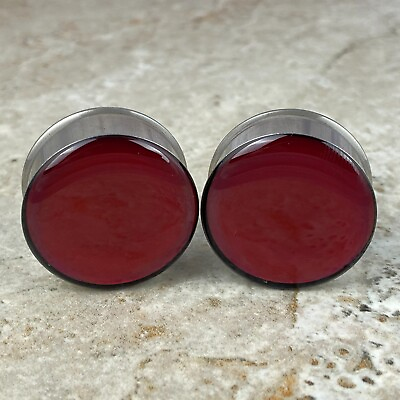 #ad Burgandy Holographic Opal Double Flare Resin Plugs EMB 030 gauges pair $17.99