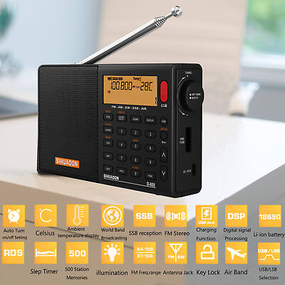 #ad SIHUADON D 808 Portable Radio FM ST SW MW LW SSB AIR RDS Digital Receiver $103.50