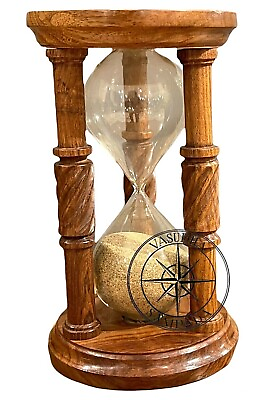 #ad Vintage Nautical Antique Brass Sand Timer Wooden Hourglass 10 min Decor $94.51
