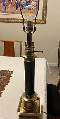 #ad Frederick Cooper Black Brass Column vintage Table Lamp $100.00