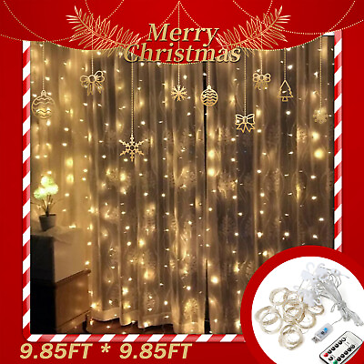 #ad 9.85FT * 9.85FT USB Copper Wire Curtain Strip Light 300 LED Wedding Party Home $11.85