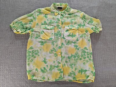 #ad Luisa Spagnoli Blouse Women Small Green Yellow Floral Button Up Shirt Vintage $18.56