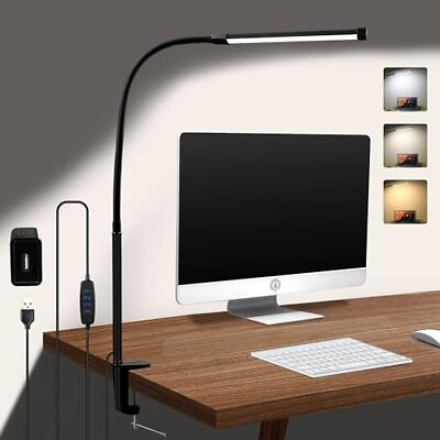 #ad Desk Lamp with Metal Clamp 3 Colors 10 Lightings LED Desk ‎Gooseneck Black $27.91
