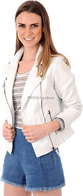 #ad Women Studded Collar Authentic NAPA 100% Leather Jacket White Outdoor Style Coat $126.65