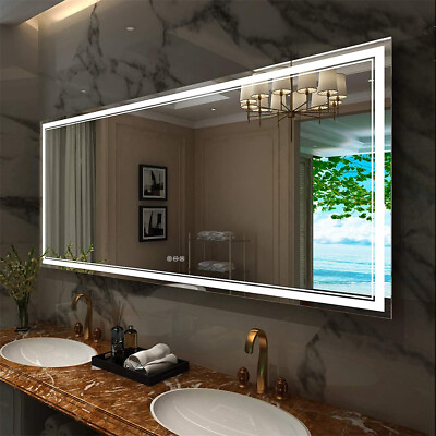 #ad Bathroom Mirror with FrontBacklit Lights Dimmable Wall Vanity Mirrors Anti Fog $129.91