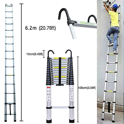 #ad 6.2M 20.5ft Aluminum Telescopic Ladder Lightweight Multi Purpose Ladders Home $147.82