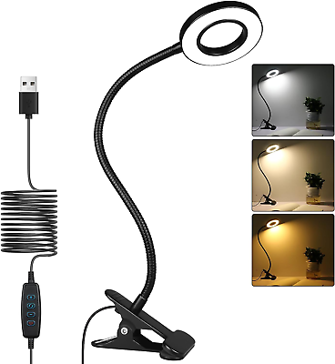 #ad Desk Lamp Clip on Light 48 Leds USB Clip Ring Light with 3 Color Modes 10 Dimma $21.78