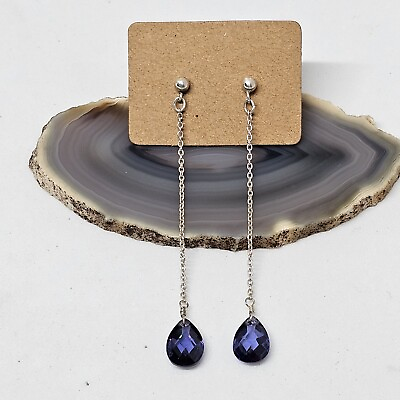 #ad 925 Sterling Silver Purple Teardrop Crystal Drop Dangle Earrings $24.95
