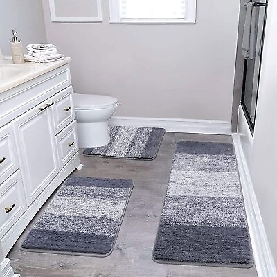 #ad HEBE 3 Pcs Bathroom Rug Set Microfiber Bath Rug Non Slip Absorbent Bathrroom Mat $29.99