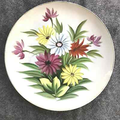 #ad Vintage Floral Plate Japan Wall Hanging Daisy Cottage Purple Yellow $12.24