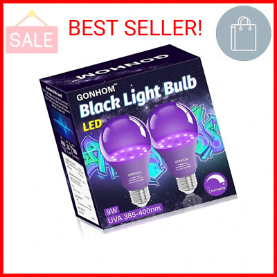 #ad Gonhom 2 Pack A19 LED Black Light BulbsDimmable 9W Blacklight Bulb 100W Equival $11.75