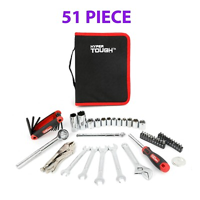 #ad Hyper Tough 51 Pcs Auto and Motorcycle Mechanic#x27;s Tool Kit Zipper Carrying Case $29.48