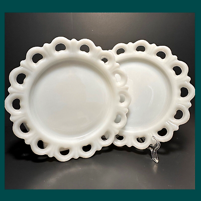 #ad White Milk Glass Dessert Salad Plates 8quot; Old Colony Lace Edge Anchor Hocking $44.95
