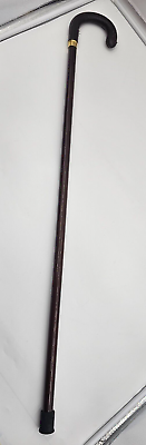 #ad Vintage Old Wood Wooden Cane 37” Brown w Leather handle $14.99