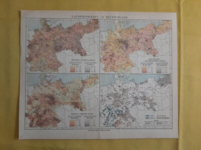 #ad 1894 AGRICULTURAL MAP GERMANY Vintage Geography Color ORIGINAL 11.5 x 9.5quot; C11 8 $24.90