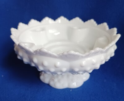 #ad Vintage White Milk Glass Hobnail Centerpiece Multi Candle Holder Bowl $10.00