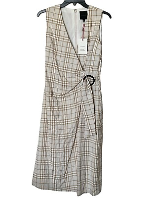 #ad Alex Marie Reba Plaid Beige Summer Lush Escape Midi Dress SZ 4 Belted Zip Lined $29.74