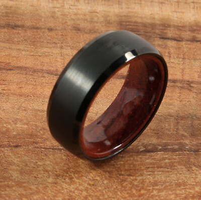 #ad Black Tungsten Carbide Inlaid Koa Wood Ring 8mm Comfort Fit $95.00