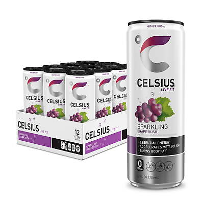 #ad CELSIUS Sparkling Grape Rush Functional Essential Energy Drink 12 fl oz Can $21.48