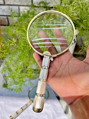 #ad Magnifier For Map Reading Vintage Style Brass amp; Mother Of Pearl Magnifying Glass $38.99