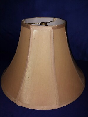#ad LAMP SHADE Vtg Mid Century dark Beige Silk Fabric Tan Trim H 12quot; x W 17quot;bottom $79.99